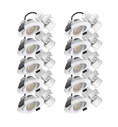 10x LEDlife DimToWarm+CCT RA96, vit infälld spotlight - Hål: Ø6,8 cm, Mått: Ø8,3 cm, 7W, vit kant, dimbar, 230V
