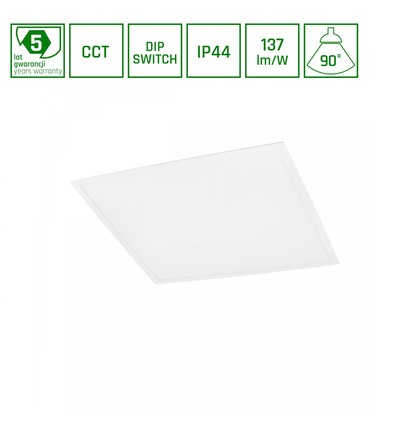 600x600 Algine Panel 26W/36W/46W - CCT 230V 90° IP44 UGR19 34mm vit 5 års garanti