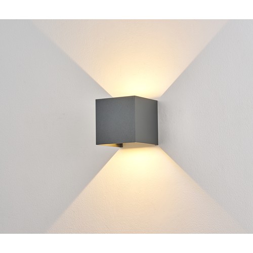 6W CUBIC PRO vägglampa - IP65, grå, vidarekoppling, justerbar, fyrkantig, upp/ner, inne / ute, inkl. ljuskälla