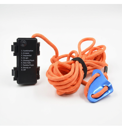 3m orange reb med RGB lys - Med karabinhage, maks. 80kg belastning