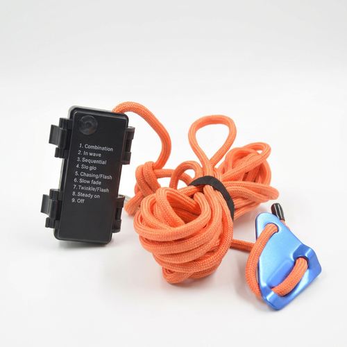 5m orange rep med RGB-ljus - Med karbinhake, max 80kg belastning