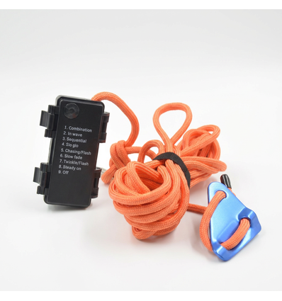 5m orange rep med RGB-ljus - Med karbinhake, max 80kg belastning