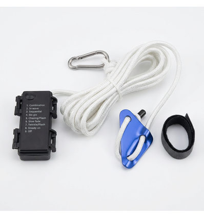 3m vitt rep med RGB-ljus - Med karbinhake, max 80kg belastning