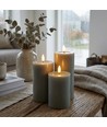 Set med 3 st. LED-blockljus, grön - Ø7,5cm, 10/12,5/15cm hög, fungerar m. fjärrkontroll, timer, äkta stearin