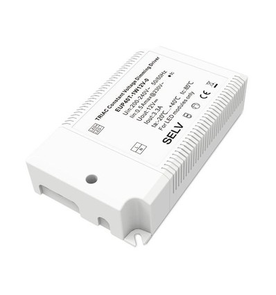 40W / 12V DC dimbar strömförsörjning - 3.3A, Triac fasdimring, IP20 inomhus