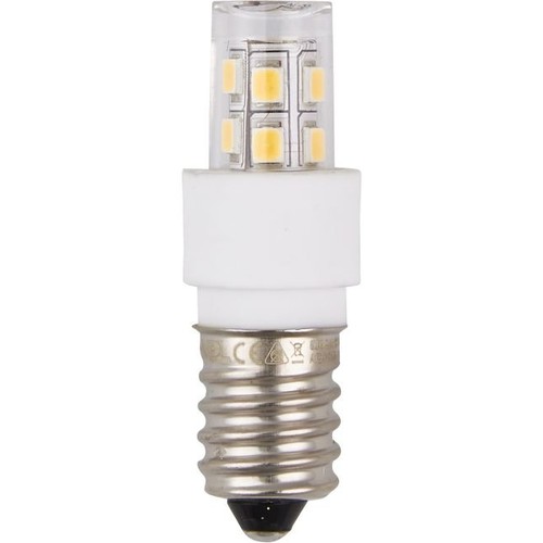 E14 1,7W LED-rörlampa, 10-30V - 5,2cm, 180lm, AC/DC, varmvit, klart glas