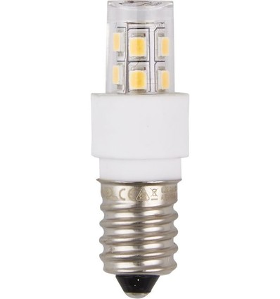 E14 1,7W LED-rörlampa, 10-30V - 5,2cm, 180lm, AC/DC, varmvit, klart glas