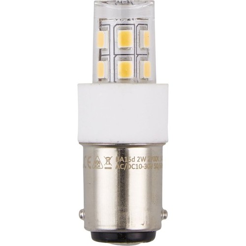 BA15d 2W LED-rörlampa, 10-30V - 4,7cm, 190lm, klart glas, 2700K