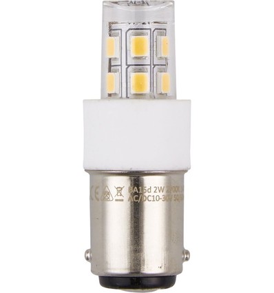 BA15d 2W LED-rörlampa, 10-30V - 4,7cm, 190lm, klart glas, 2700K