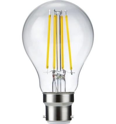 B22d 8W dimbar LED-lampa - A60, filament, klart glas, 2700K