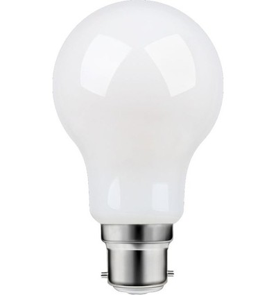 B22d 8W dimbar LED-lampa - A60, filament, matt glas, 806lm, varmvit