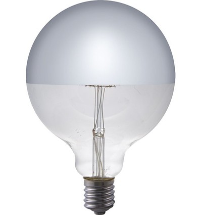 E27 4W dimbar LED-globelampa - G125, toppförsilvrad, filament, 2500K, silverspegel
