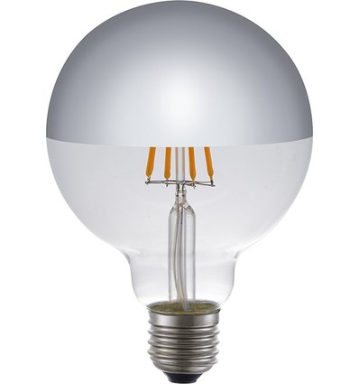 E27 4W dimbar LED-globelampa - G95, toppförsilvrad, filament, 2500K, silverspegel