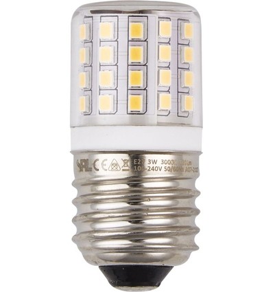 E27 3W LED-rörlampa - 6cm, 400lm, klart glas, 3000K, AC/DC