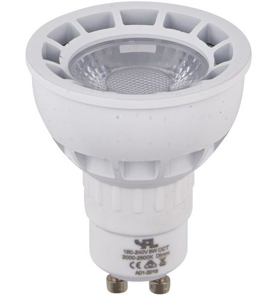 GU10 5,5W DimToWarm LED-lampa - 2000-2800K, 40°, dimbar, vit/nickel front