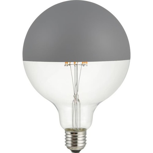 E27 6,5W dimbar LED-klotlampa - G125, Globe Top Mirror, grå, 2500K, filament