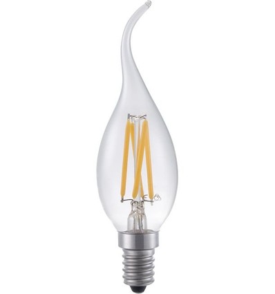 E14 4W dimbar LED-kronljuslampa med topp - Filament, 320lm, C35, klart glas, 2500K