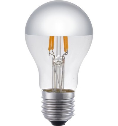 E27 4W dimbar LED-kronlampa med toppförsilvring - A55, 250lm, 2500K, silvertopp, filament