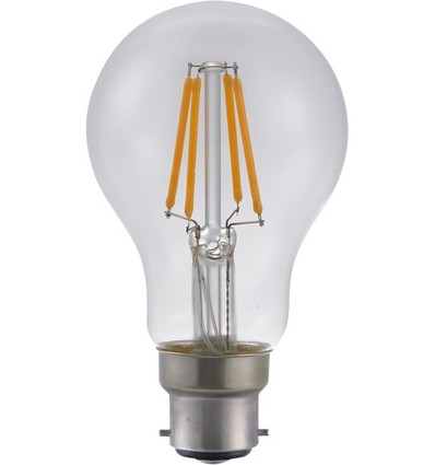 BA22d 4W dimbar LED-lampa - A60, filament, 320lm, 2500K, klart glas