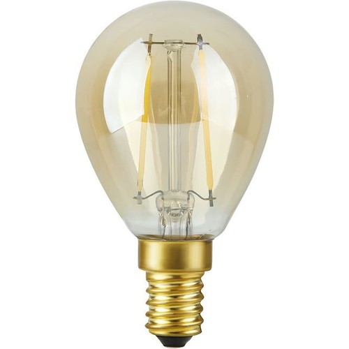 E14 2,9W dimbar LED-kronljuslampa - G45, filament, 2200K, guldglas, 250lm