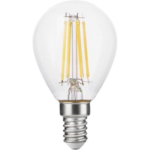 E14 4,7W dimbar LED-kronljuslampa - G45, filament, 470lm, 2500K, klart glas
