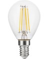 E14 4,7W dimbar LED-kronljuslampa - G45, filament, 470lm, 2500K, klart glas