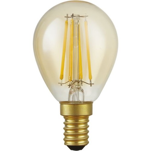 E14 4,7W dimbar LED-kronljuslampa - G45, filament, 2200K, guldglas, 470lm