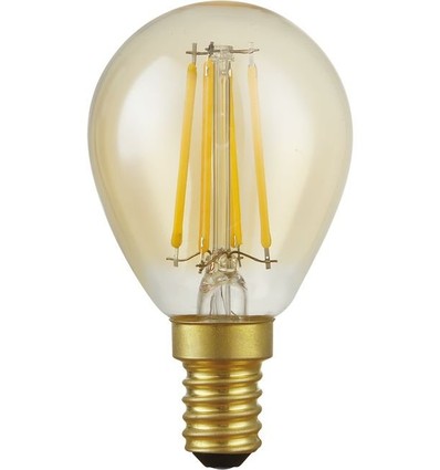 E14 4,7W dimbar LED-kronljuslampa - G45, filament, 2200K, guldglas, 470lm