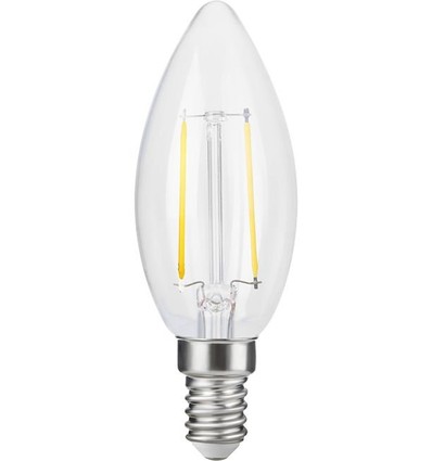 E14 2,5W dimbar LED-kronljuslampa - C35, filament, 2500K, klart glas