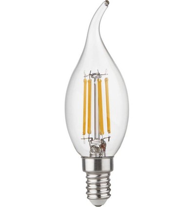 E14 4,7W dimbar LED kronlampa med topp - C35, filament, klart glas, 2700K
