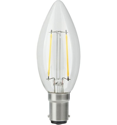 BA15d 2,5W LED-klotlampa dimbar - C35, filament, 250lm, 2500K, klart glas