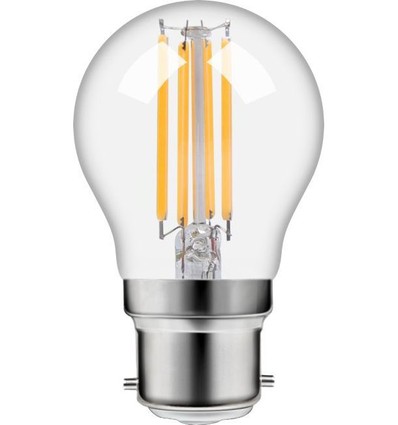 B22d 4,7W dimbar LED-kronlampa - G45, filament, 470lm, 2500K, klart glas