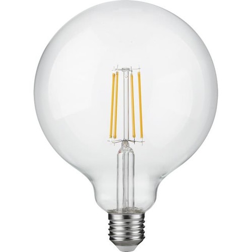 E27 7W dimbar LED-filamentlampa - G125, 806lm, 2500K, klart glas