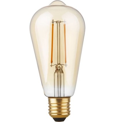 E27 2,9W dimbar LED Rustika-lampa - ST64, filament, 2200K, guldglas, 250lm