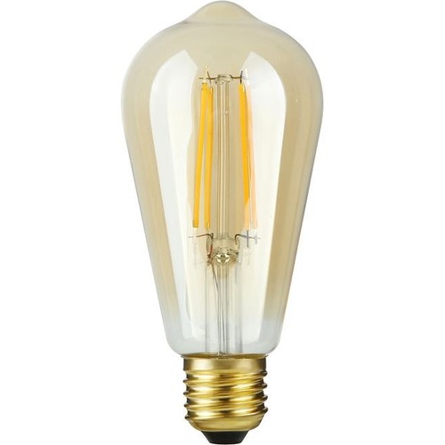 E27 4,7W dimbar LED Rustika-lampa - ST64, filament, guldglas, 2200K, 470lm