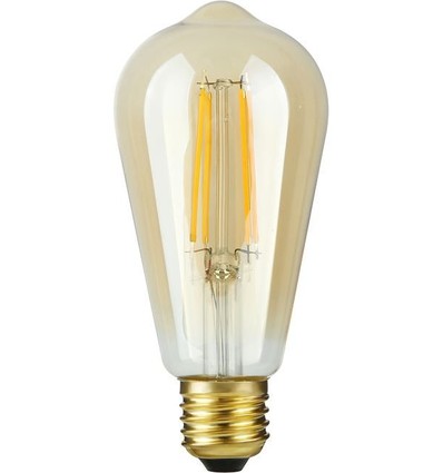 E27 4,7W dimbar LED Rustika-lampa - ST64, filament, guldglas, 2200K, 470lm