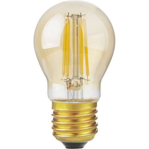 E27 4,7W dimbar LED-kronlampa - G45, filament, guldglas, 2200K, 470lm