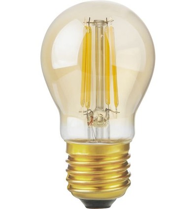 E27 4,7W dimbar LED-kronlampa - G45, filament, guldglas, 2200K, 470lm