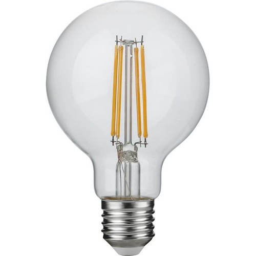 E27 4,7W dimbar LED-globelampa - G80, filament, 2500K, 470lm, klart glas