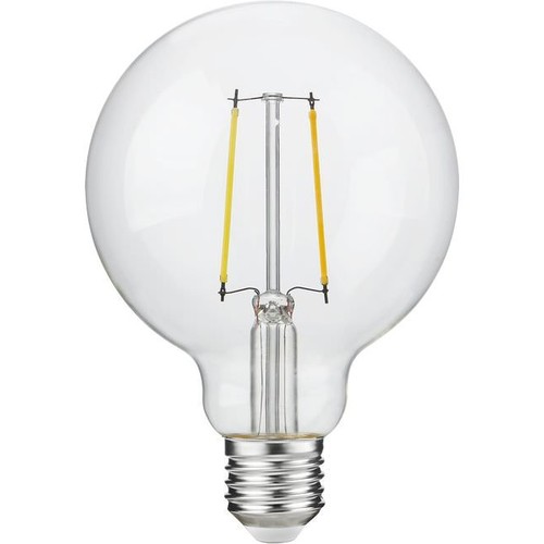 E27 2,5W dimbar LED-globelampa - G95, filament, 250lm, 2500K, klart glas