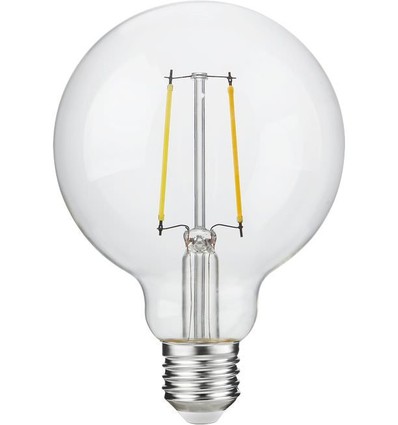 E27 2,5W dimbar LED-globelampa - G95, filament, 250lm, 2500K, klart glas