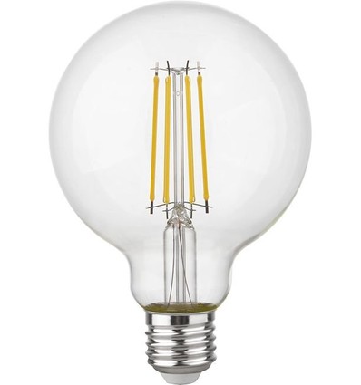 E27 4,7W dimbar LED-globelampa - G95, filament, 2500K, 470lm, klart glas