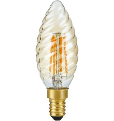 E14 4W dimbar LED-kronljuslampa vriden - C35, 2200K, guldglas, 250lm