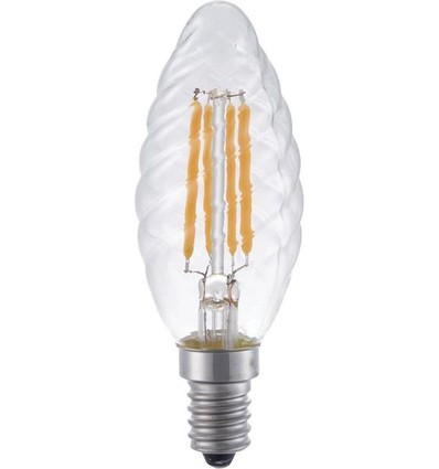 E14 4W dimbar LED-kronlampa - Twisted Candle, 350lm, 2200K, klart glas