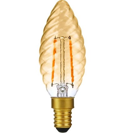 E14 2W dimbar LED-kronlampa - Twisted Candle, 2000K, Gold, filament
