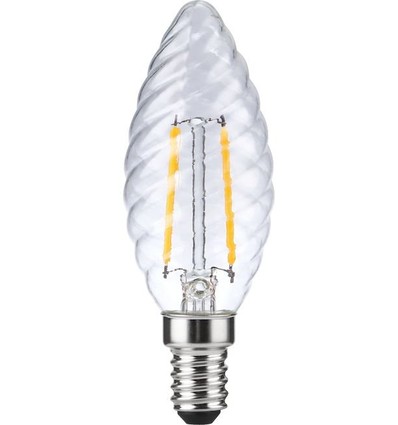 E14 2W dimbar LED-kronlampa - Twisted Candle, filament, 2200K, klart glas