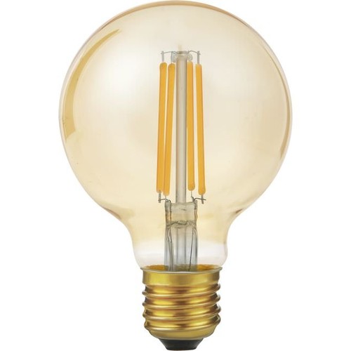 E27 6,5W dimbar LED-globelampa - G80, 550lm, filament, 2200K, guldglas