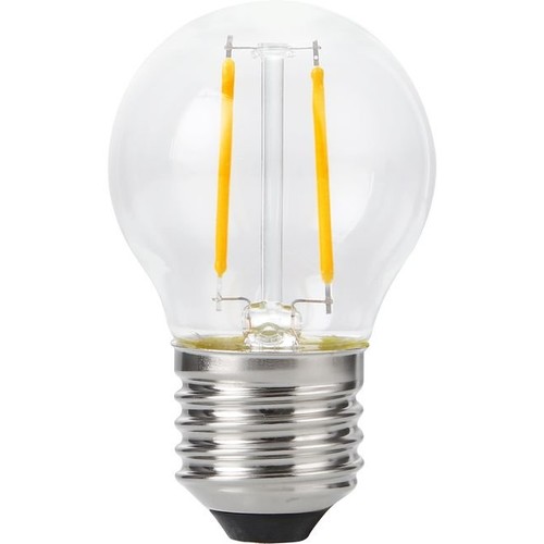 E27 2W dimbar LED-kronlampa - G45, filament, 2500K, klart glas