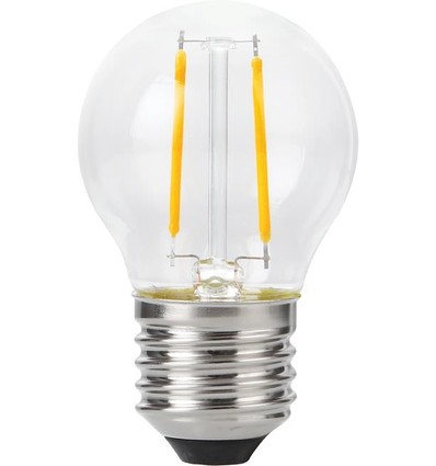 E27 2W dimbar LED-klotlampa - G45, filament, 2200K, klart glas