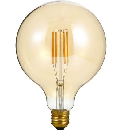 E27 7W dimbar LED globelampa - G125, filament, 2200K, guldglas, 570lm